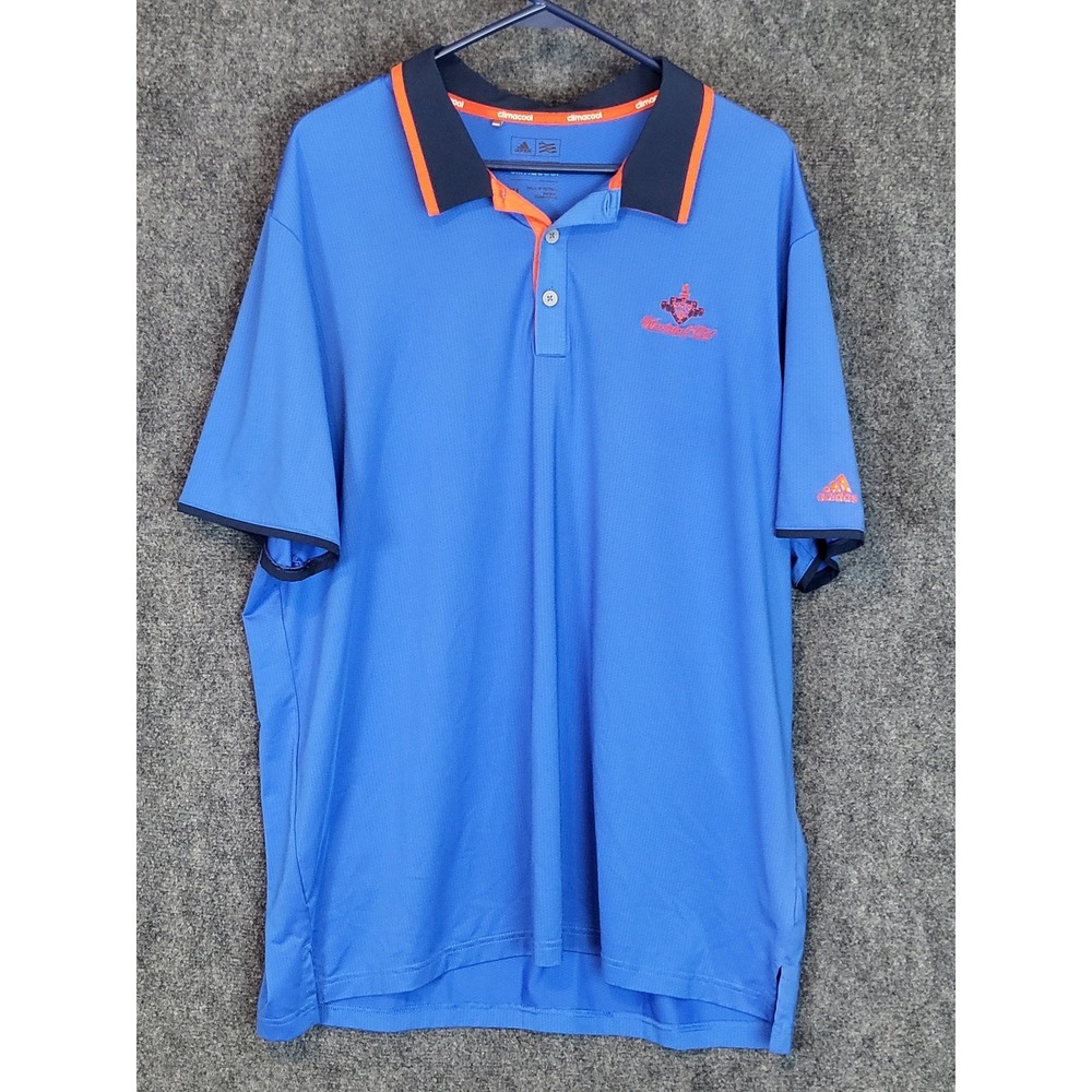 Adidas‎ ClimaCool Polo Shirt Mens XL Blue Orange Woodstock Club Golf Casualwear